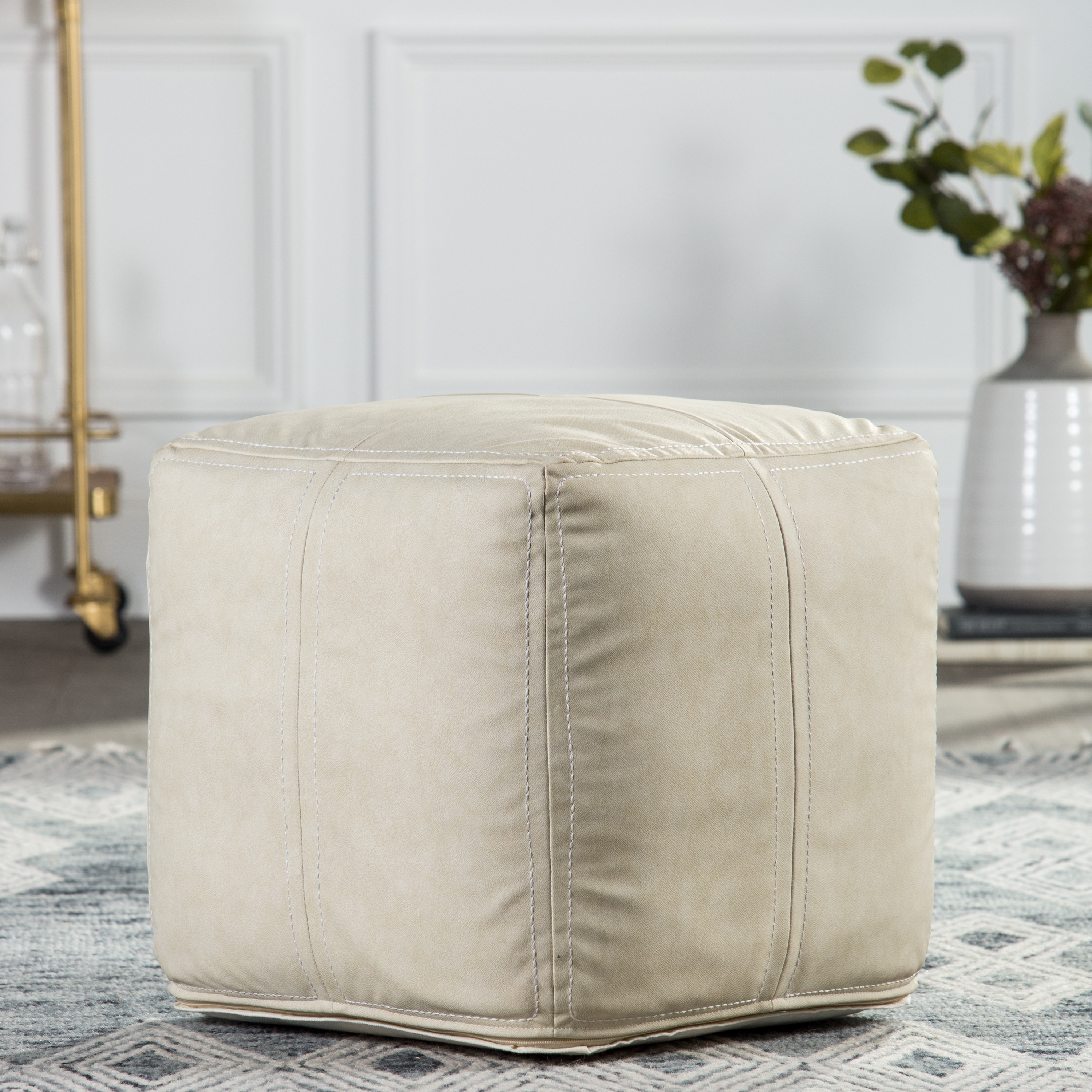 Nikki Chu by Suave Solid White Cube Pouf - Image 1