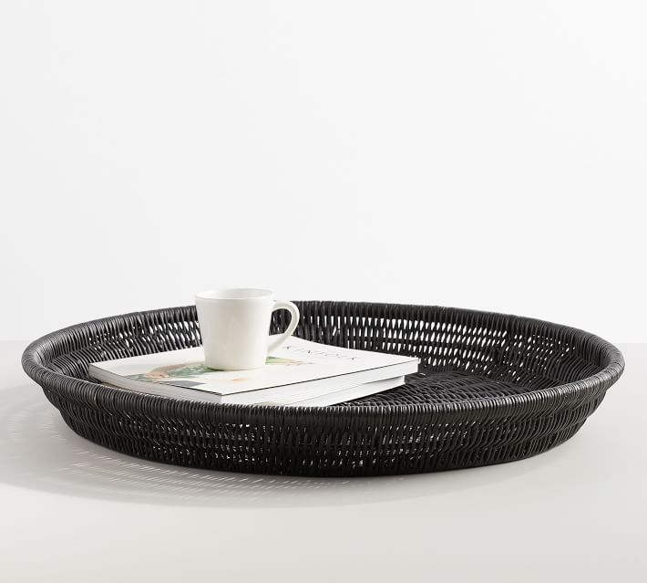 Handwoven Rattan Round Tray, Black - Image 6