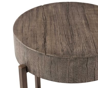 Fargo Reclaimed Wood Round End Table, Distressed Gray - Image 1