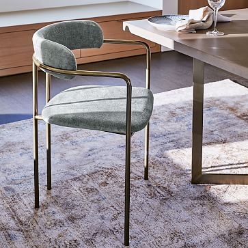 Lenox Upholstered Dining Chair, Distressed Velvet, Mineral Gray, Blackened Brass - Image 2