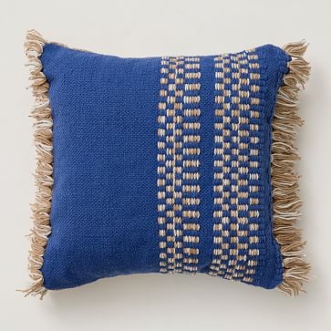 Woven Mixed Side Stripe Indoor/Outdoor Pillow, Colbalt, 20"x20" - Image 3