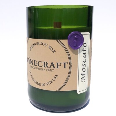 Repurposed Wine Bottle Candle With Wooden Wick (Moscato) - Image 0