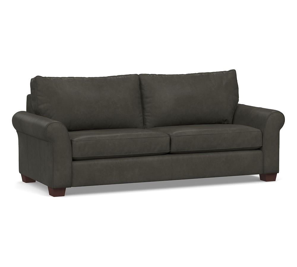 Pb Comfort Roll Arm Leather Grand Sofa, Polyester Wrapped Cushions, Churchfield Ebony - Image 0