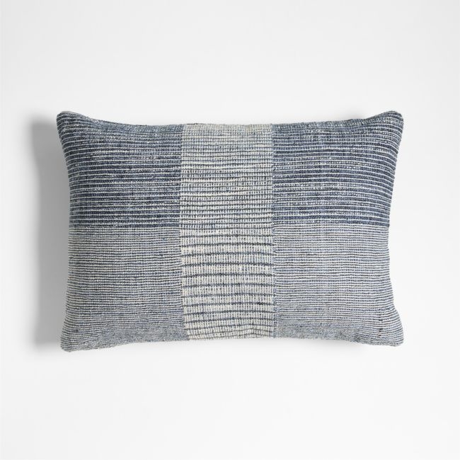 Textured Woven Stripes 22x15 Blue Indoor/Outdoor Throw Pillow - Image 0