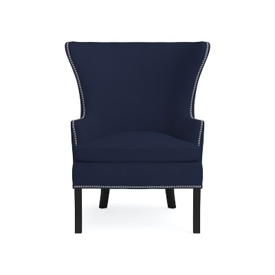 Chelsea Wing Chair, Performance Slub Weave, Navy, Polished Nickel - Image 0