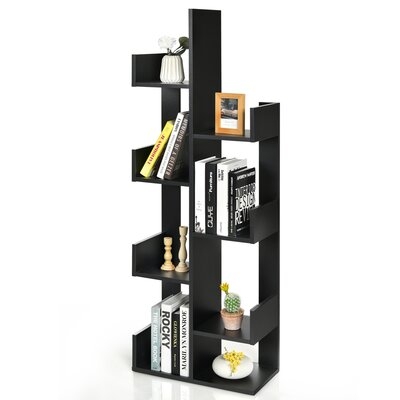 Latitude Run® 8-shelf Bookcase Modern Tree Bookshelf Storage Decor Freestanding Black - Image 0