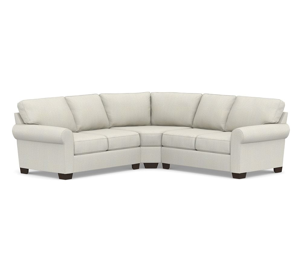 Buchanan Roll Arm Upholstered Curved 3-Piece L-Shaped Wedge Sectional, Polyester Wrapped Cushions, Performance Heathered Basketweave Dove - Image 0