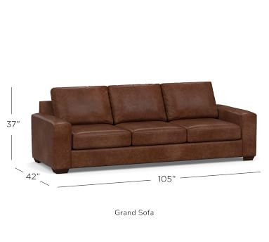 Big Sur Square Arm Leather Sofa 82", Down Blend Wrapped Cushions, Statesville Caramel - Image 3