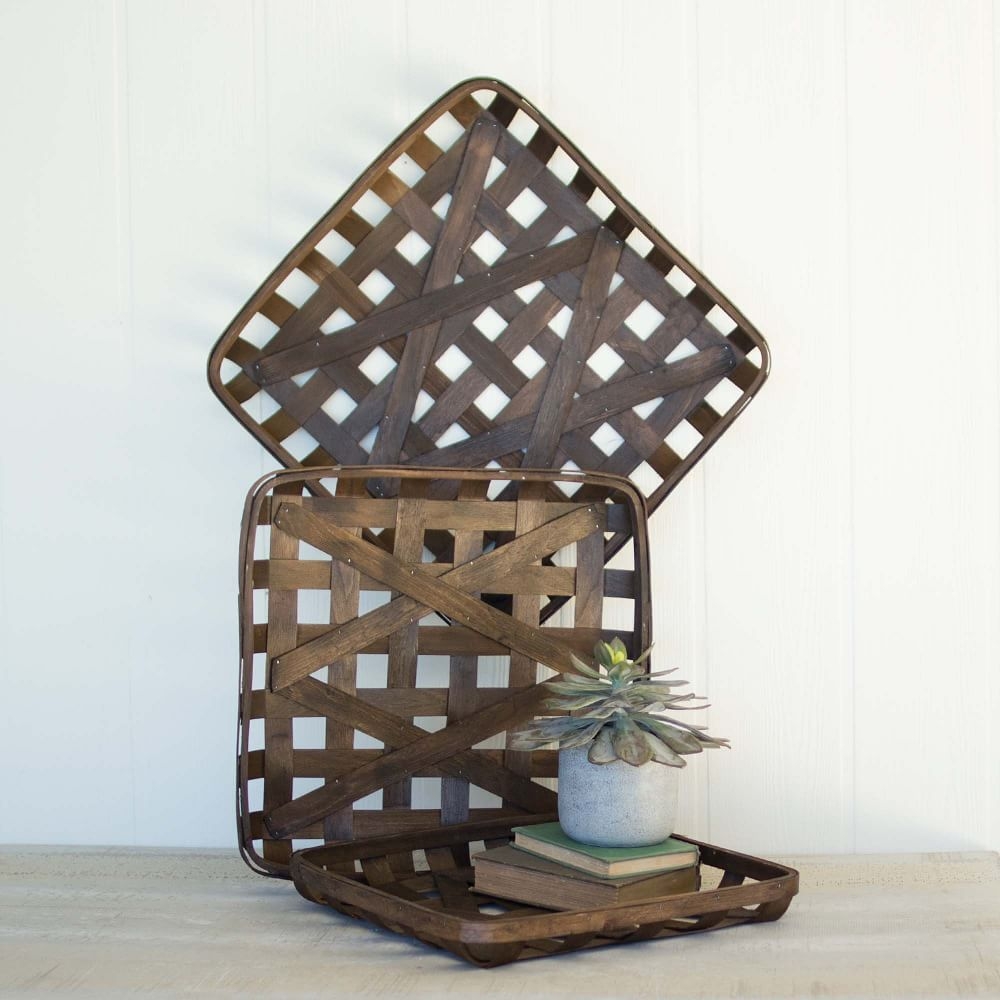 Dark Brown Square Woven Split Wood Baskets, Set of 3 - Image 0