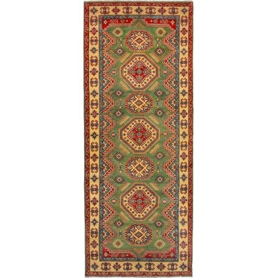 One-of-a-Kind Baretta Hand-Knotted 2010s Uzbek Gazni Green/Red/Yellow 5' x 13'3" Runner Wool Area Rug - Image 0