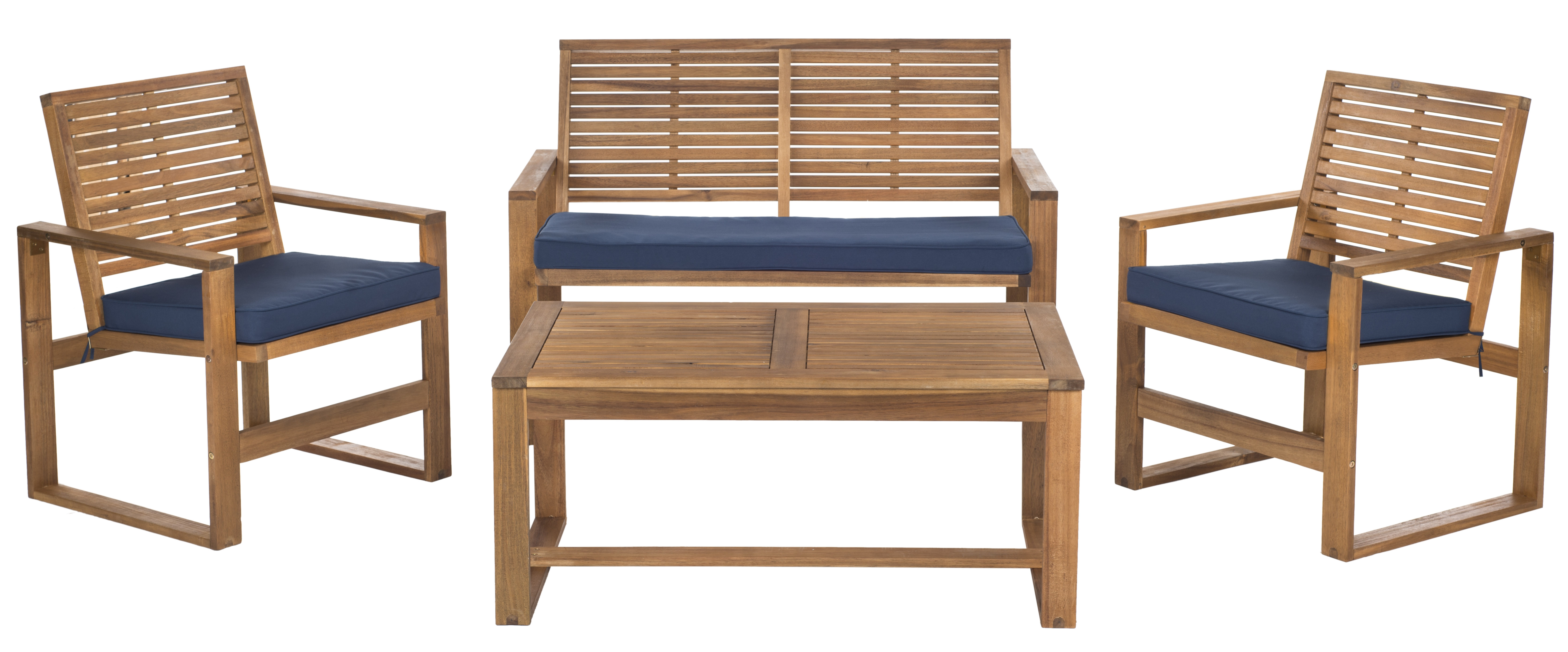 Ozark 4 Piece Outdoor Living Set - Brown/Navy - Safavieh - Image 0