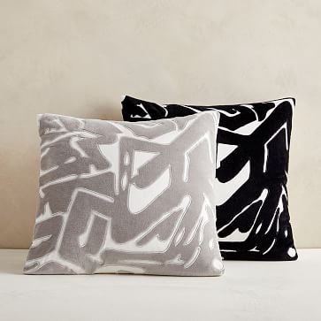 Abstract Velvet Applique Pillow Cover, 18"x18", Black, Set of 2 - Image 4