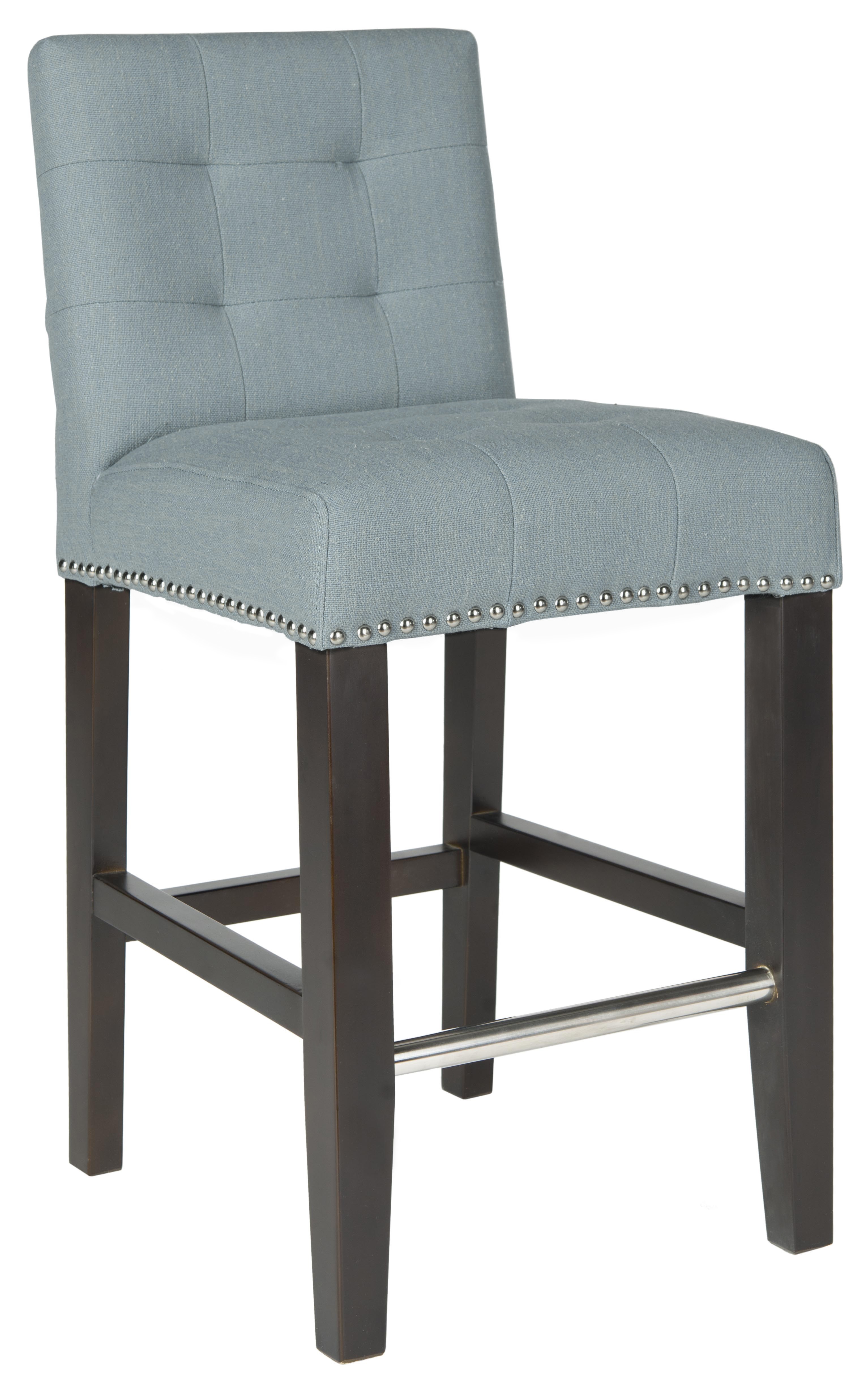 Thompson 23.9" Linen Counter Stool W/ Silver Nailheads - Sky Blue/Espresso - Safavieh - Image 1