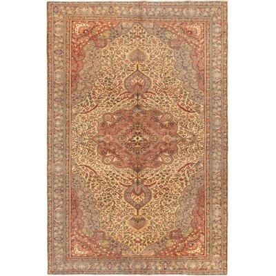 One-of-a-Kind Wyckoff Hand-Knotted 1980s Hereke Tan/Red 6'4" x 9'8" Wool Area Rug - Image 0