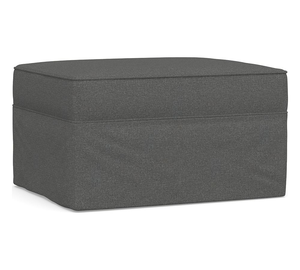 Pearce Roll Arm Slipcovered Ottoman, Polyester Wrapped Cushions, Park Weave Charcoal - Image 0