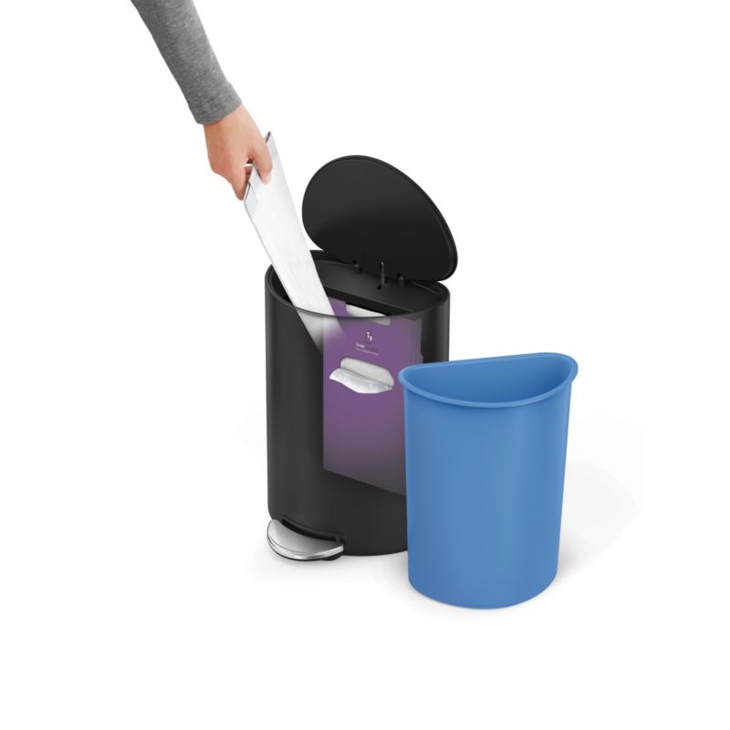 Simplehuman ® 6-Liter Matte Black Steel Semi-Round Step Trash Can - Image 3