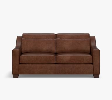 York Slope Arm Leather Deep Seat Loveseat 72", Polyester Wrapped Cushions, Churchfield Chocolate - Image 1