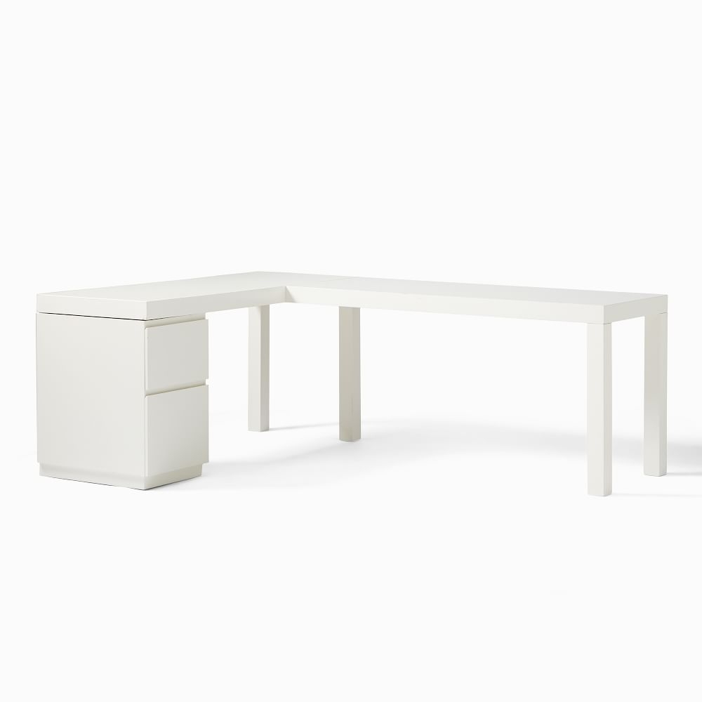 Parsons L-Shaped Desk & File Cabinet Set, White - Image 0