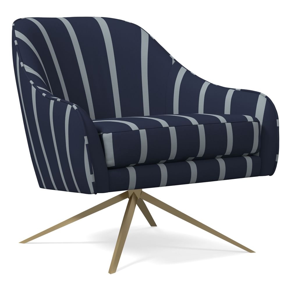 Roar & Rabbit Swivel Chair, Simple Stripe, Midnight Bluebird, Antique Brass - Image 0
