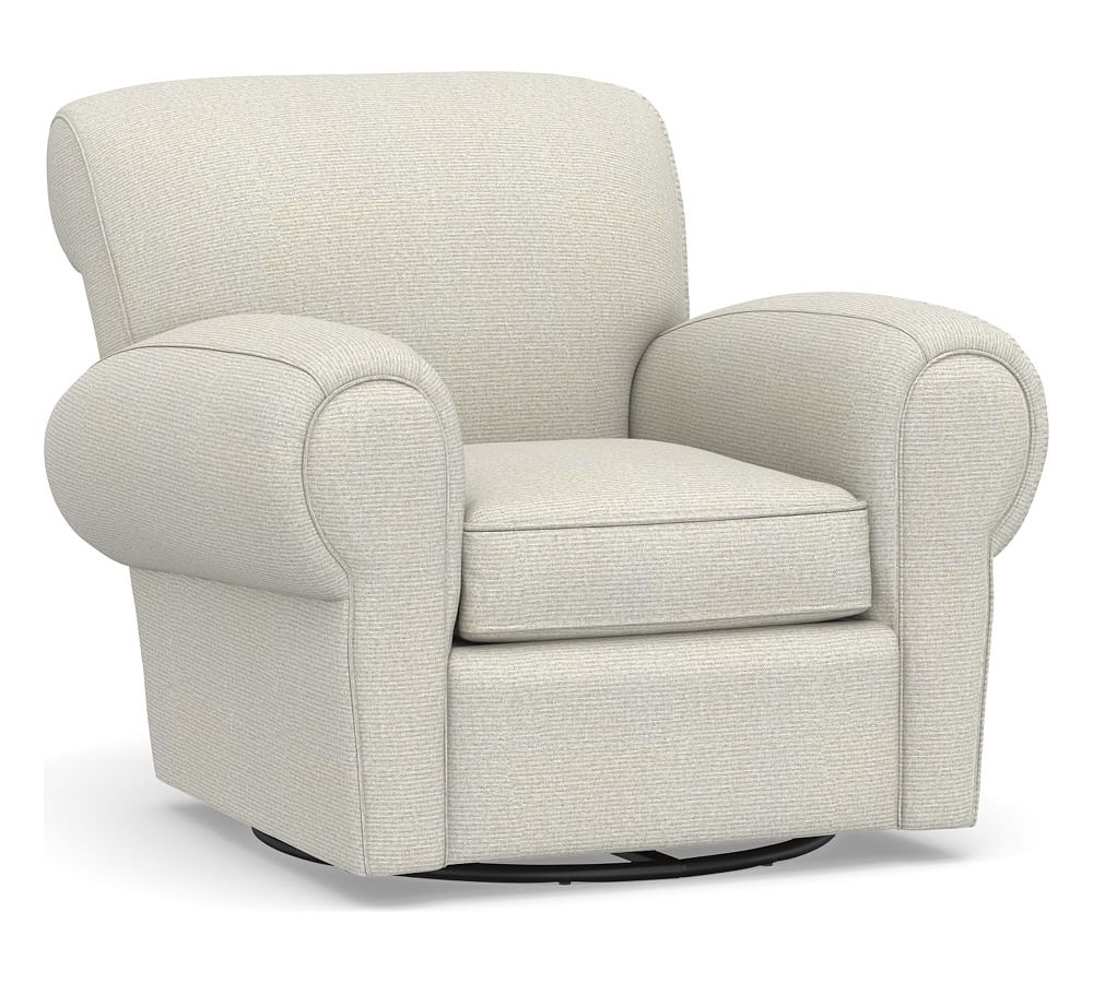 Manhattan Roll Arm Upholstered Swivel Armchair, Polyester Wrapped Cushions, Performance Heathered Basketweave Dove - Image 0