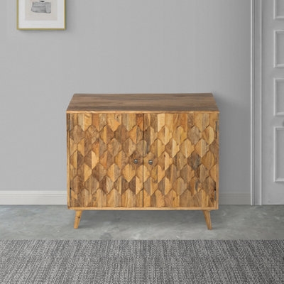 Billy Sideboard With 2 Honeycomb Inlaid Doors And Wooden Frame, Natural Brown - Image 0