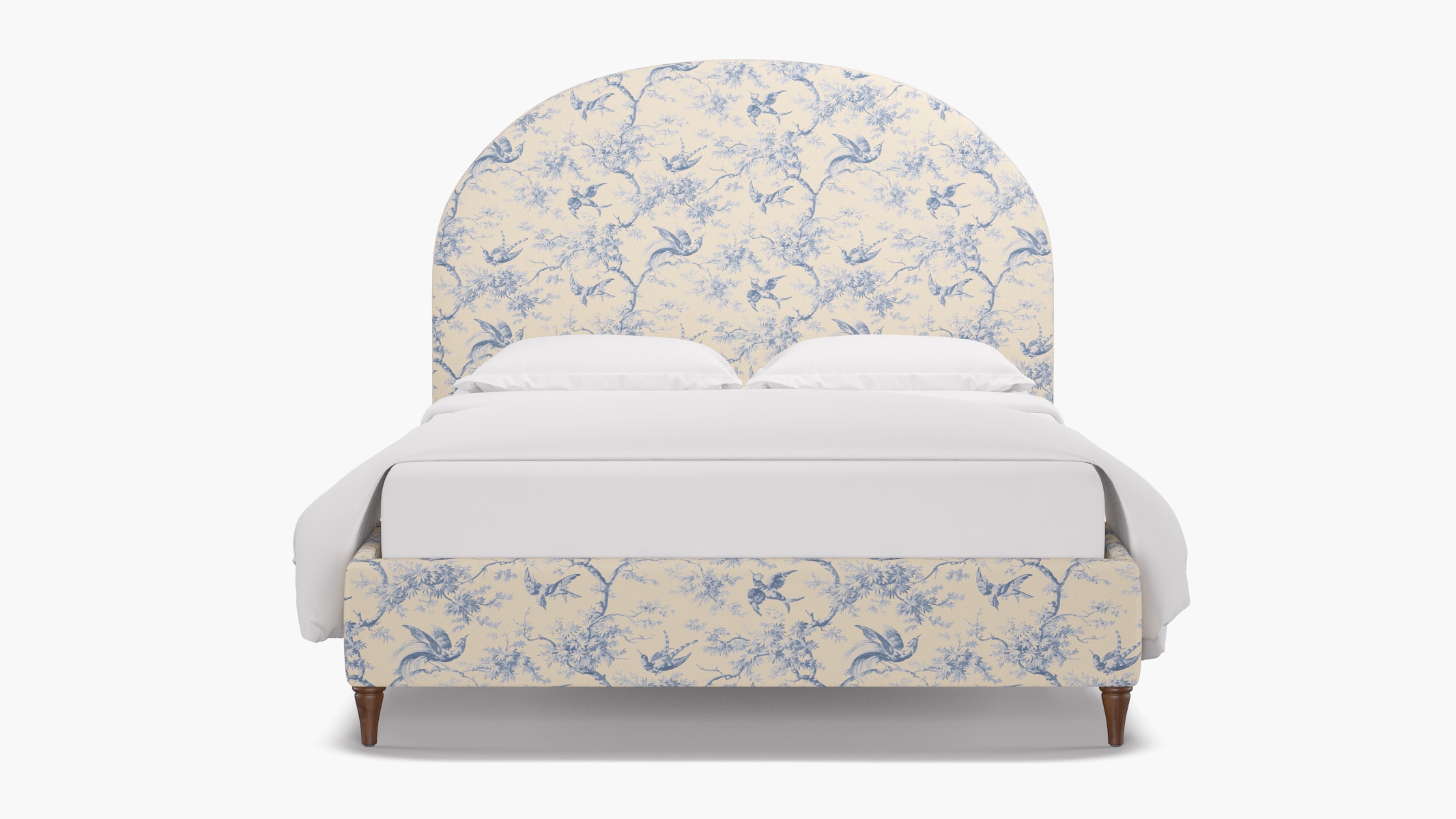 Demilune Bed, Blue Swallows, Walnut Decorative Tapered Leg, Twin - Image 0