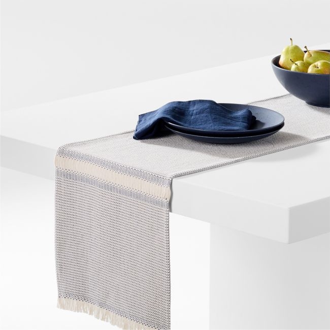 Blue Texture 90" Organic Cotton Table Runner - Image 0