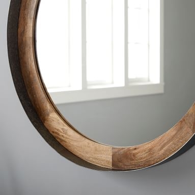 Round Wood and Metal Wall Mirror, Wood/Metal, Large - Image 4