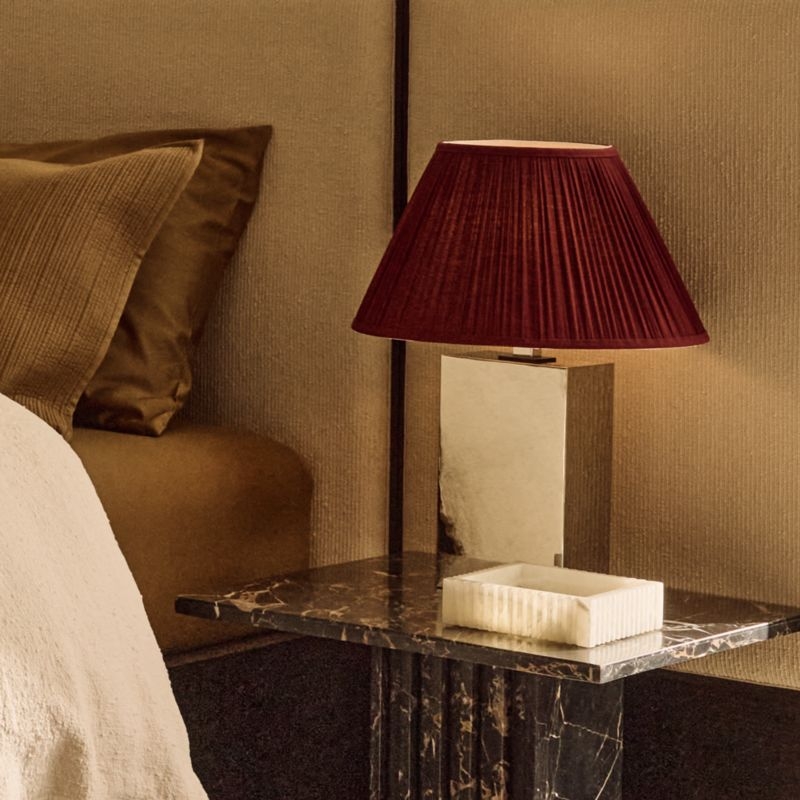 Carmichael Small Polished Nickel Table Lamp with Pleated Burgundy Shade - Image 4