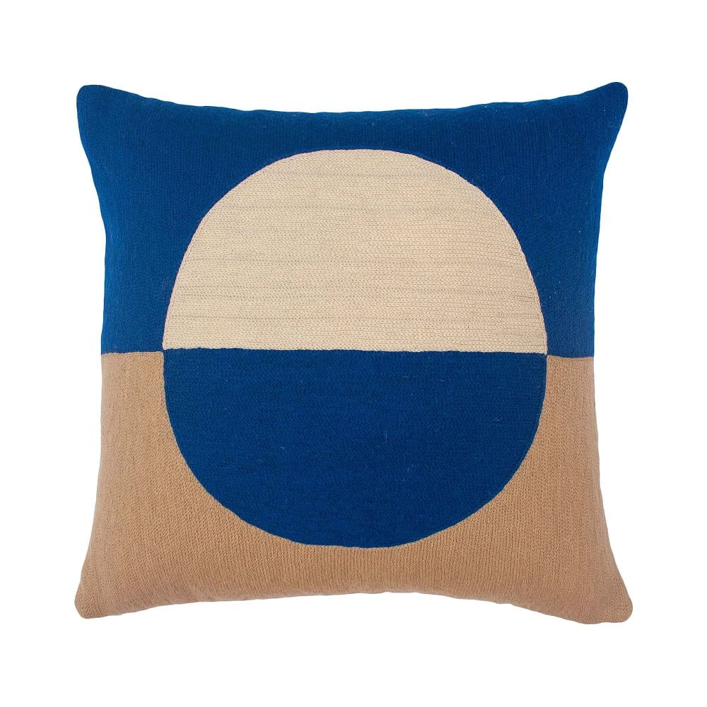 Marianne Circle Pillow Hand, Embroidered Blue Pillow - Image 0