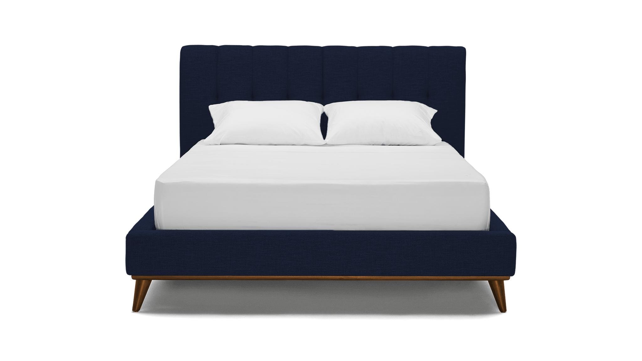 Blue Hughes Mid Century Modern Bed - Bentley Indigo - Mocha - Eastern King - Image 0