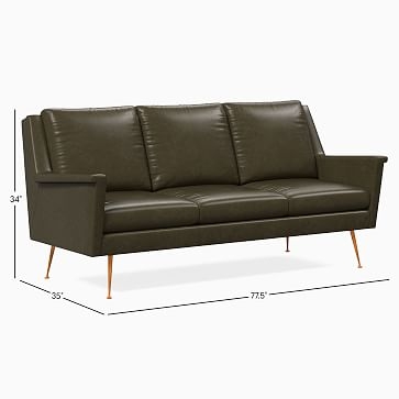 Carlo Midcentury 77.5" Sofa, Poly, Sierra Leather, Snow, Pecan - Image 2