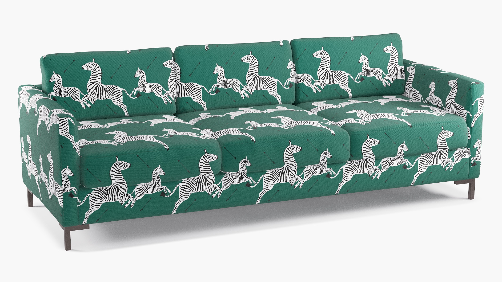 Modern Sofa, Emerald Zebra, Bronze L Leg - Image 1