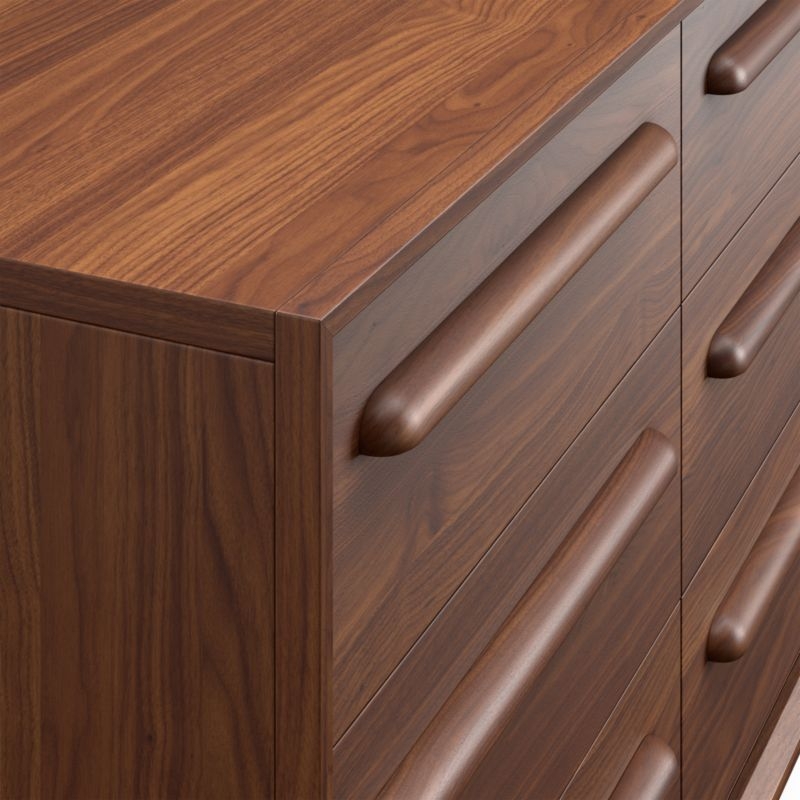 Tatum 52" Walnut Mid-Century Kids Wood 6-Drawer Wide Dresser - Image 3