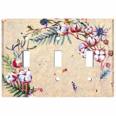 Metal Light Switch Plate Outlet Cover (Cotton Flower Frame Gray  - Triple Toggle) - Image 0