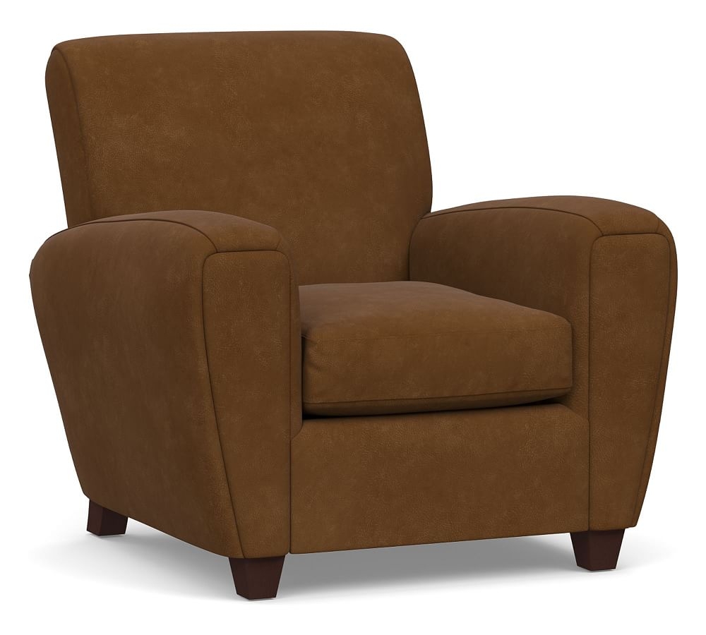 Manhattan Square Arm Leather Armchair without Nailheads, Polyester Wrapped Cushions, Aviator Umber - Image 0
