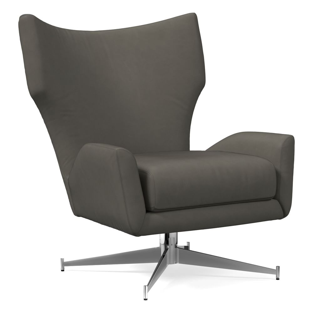 Hemming Swivel Base Chair, Poly, Vegan Leather, Cinder, Polished Nickel - Image 0