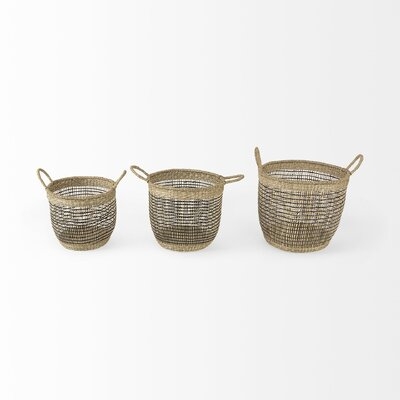 15.7L X 15.7W X 13.4H (Set Of 3) Medium Brown Seagrass Round Basket W/ Handles - Image 0