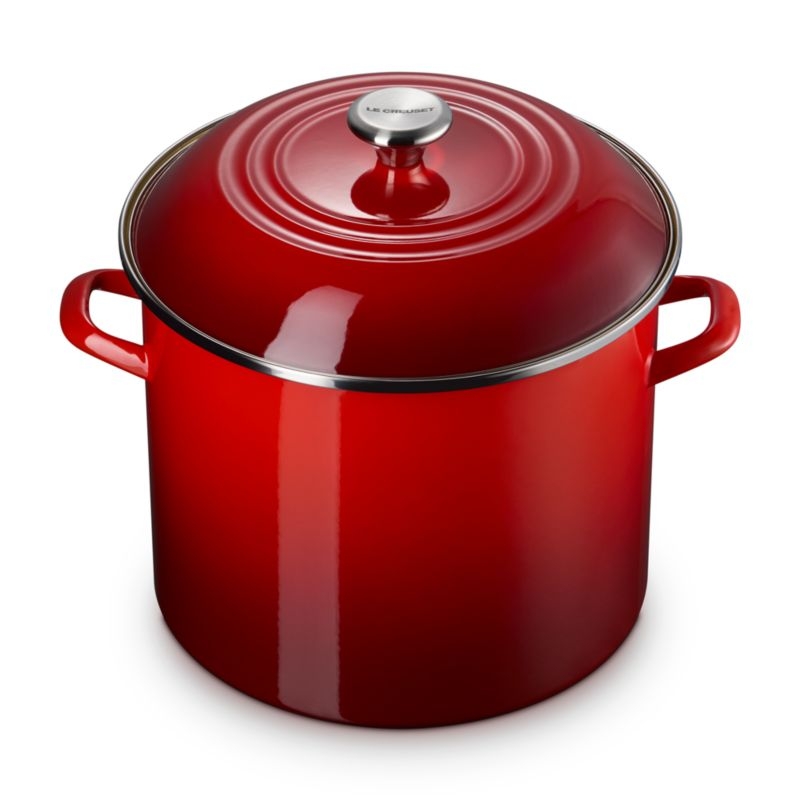 Le Creuset ® 16-Qt. Cerise Enameled Stockpot with Stainless Steel Knob - Image 1