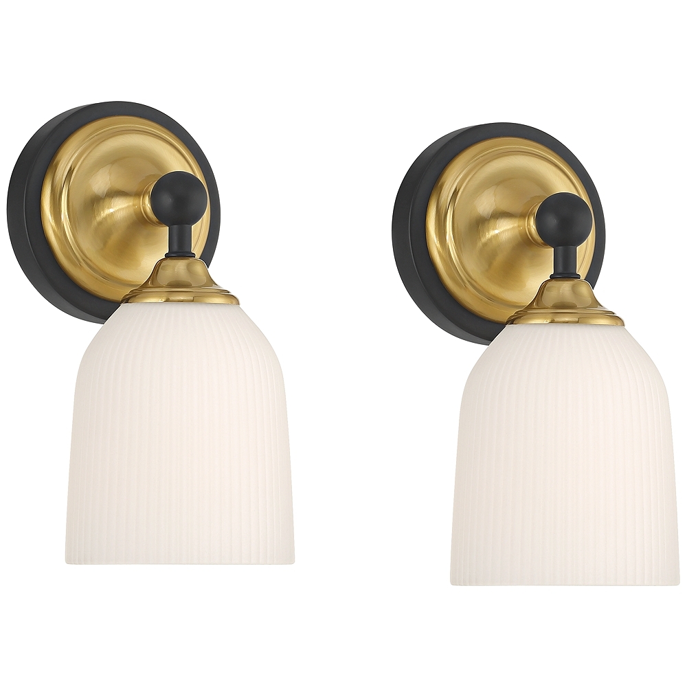 Possini Euro Zaragoza 9 1/2" High Gold and Black Wall Sconce Set of 2 - Image 0