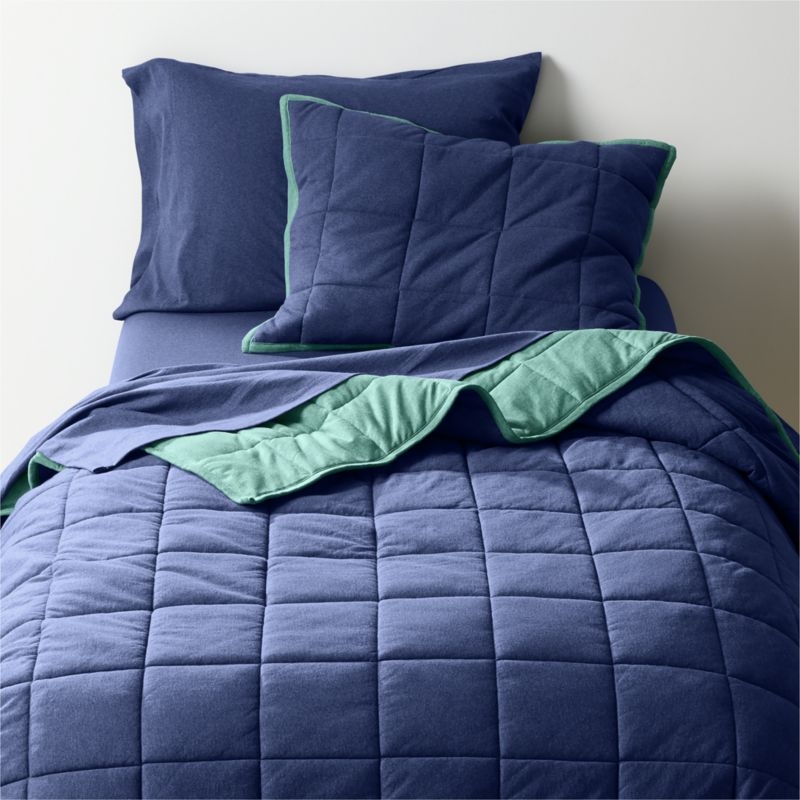Comfy Tee Organic Cotton Jersey Navy Standard Quilted Bed Pillow Sham - Image 1