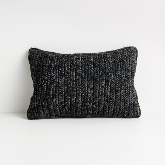 Bilby 18"x12" Black Decorative Raffia Pillow Cover - Image 0