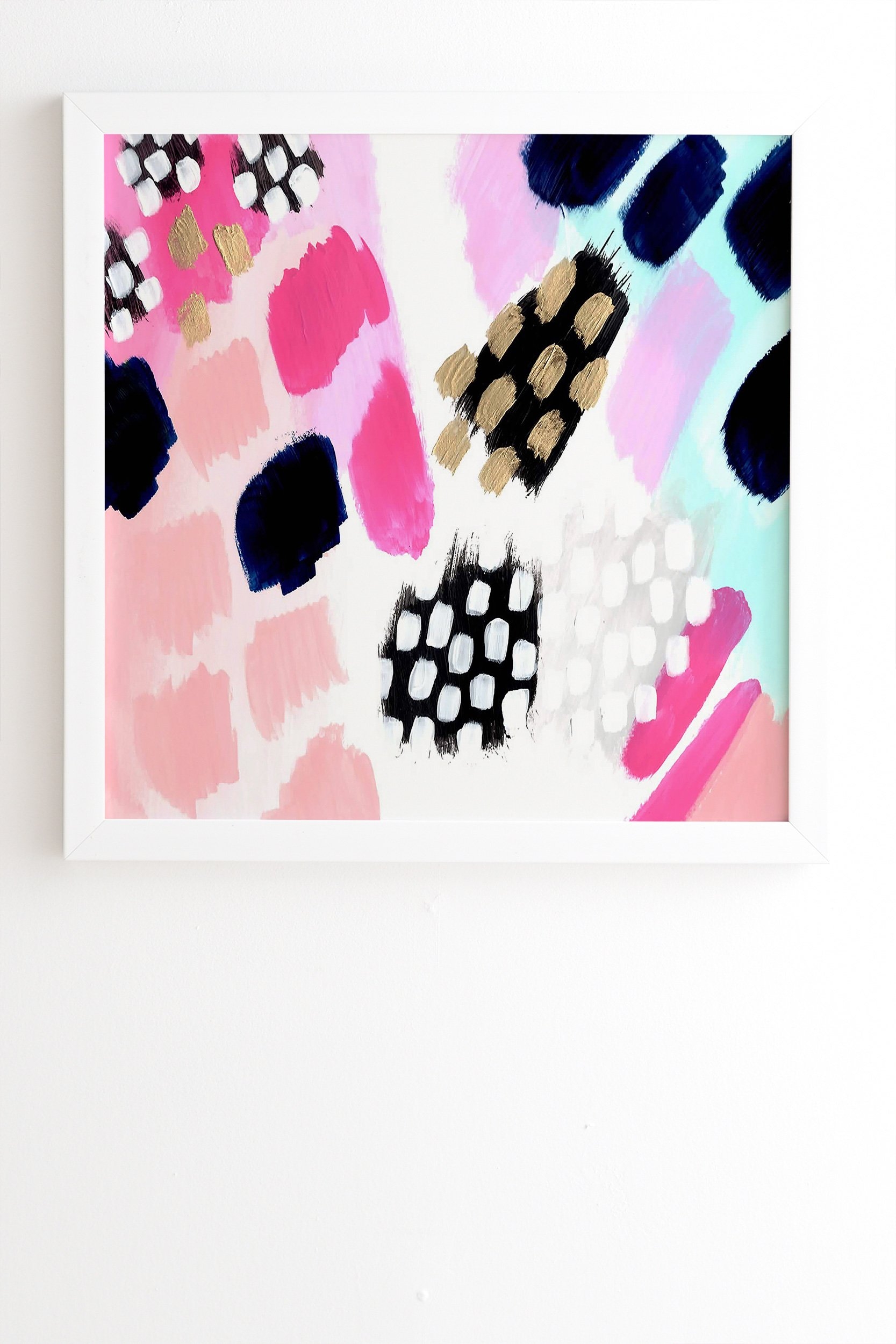 Laura Fedorowicz Hot Pink Abstract White Framed Wall Art - 12" x 12" - Image 0