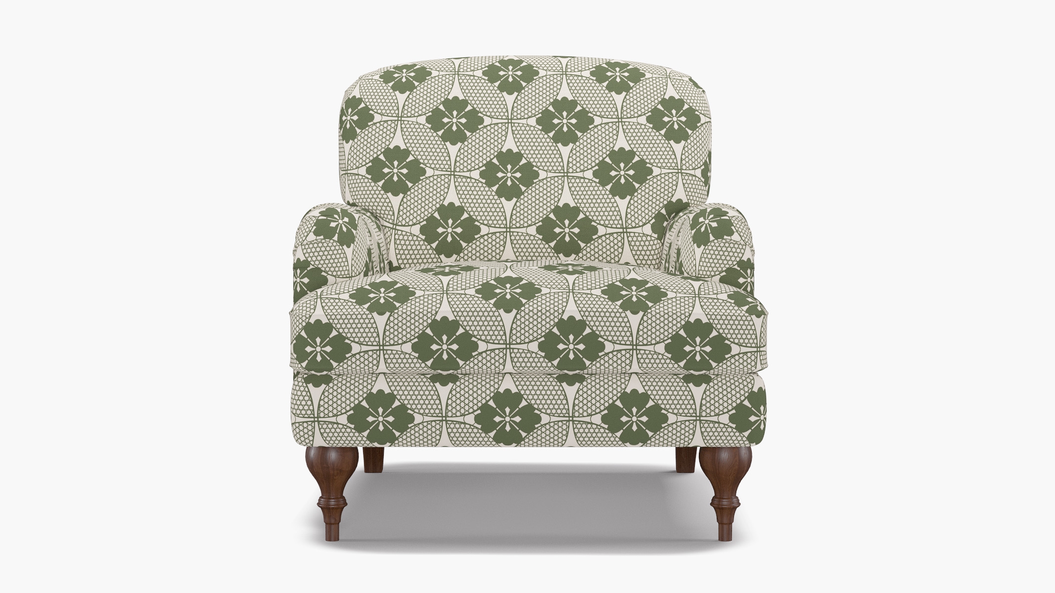 English Roll Arm Chair, Sage Solaire, Walnut Turned Wood Leg - Image 0