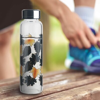 Borosilicate Glass Water Bottle, Sports Glass Drinking Bottle With Neoprene Sleeve And Stainless Steel Lid 16Oz / 32Oz (32Oz, Four Seasons Of Maple Leaves) - Image 0