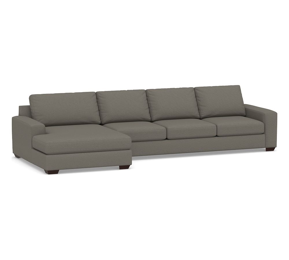 Big Sur Square Arm Upholstered Right Arm Grand Sofa with Double Chaise Sectional, Down Blend Wrapped Cushions, Chunky Basketweave Metal - Image 0