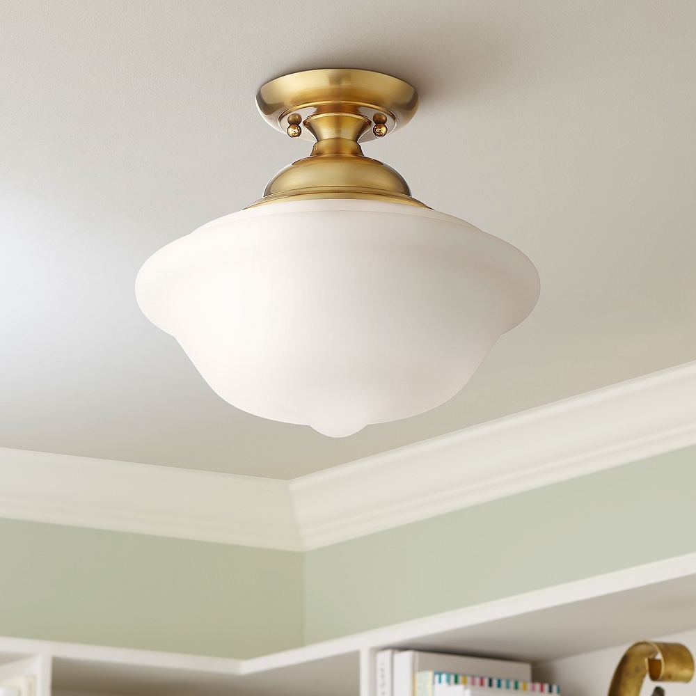 Regency Hill Quinn 12 3/4" Gold and Glass Schoolhouse Ceiling Light - Image 0