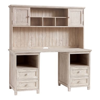 Beadboard Smart(TM) Double Cubby Desk + Hutch Set, Weathered White - Image 0