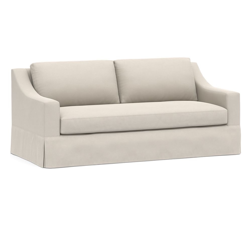 York Slope Arm Slipcovered Sofa 81" 2x1, Down Blend Wrapped Cushions, Performance Everydaysuede(TM) Stone - Image 0