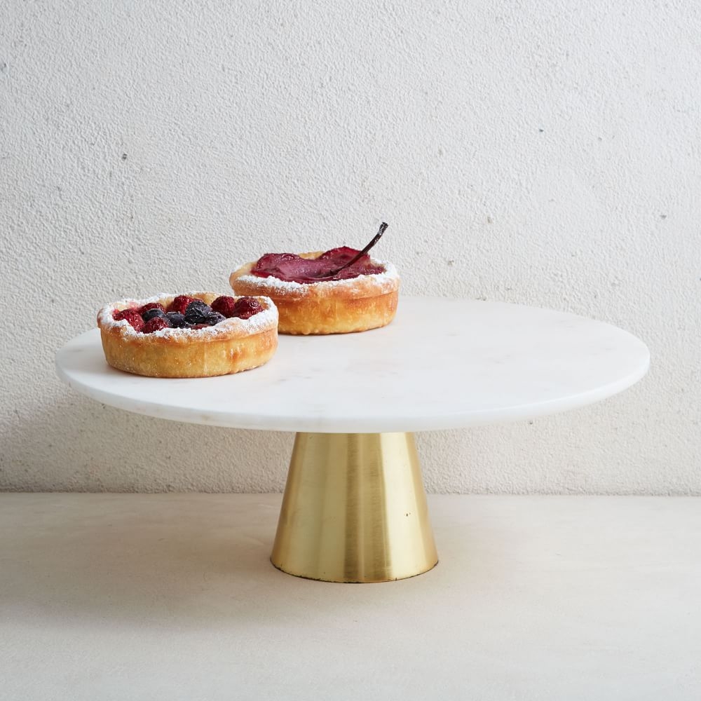 Marble + Brass Cake Stand, White/Gold - Image 0